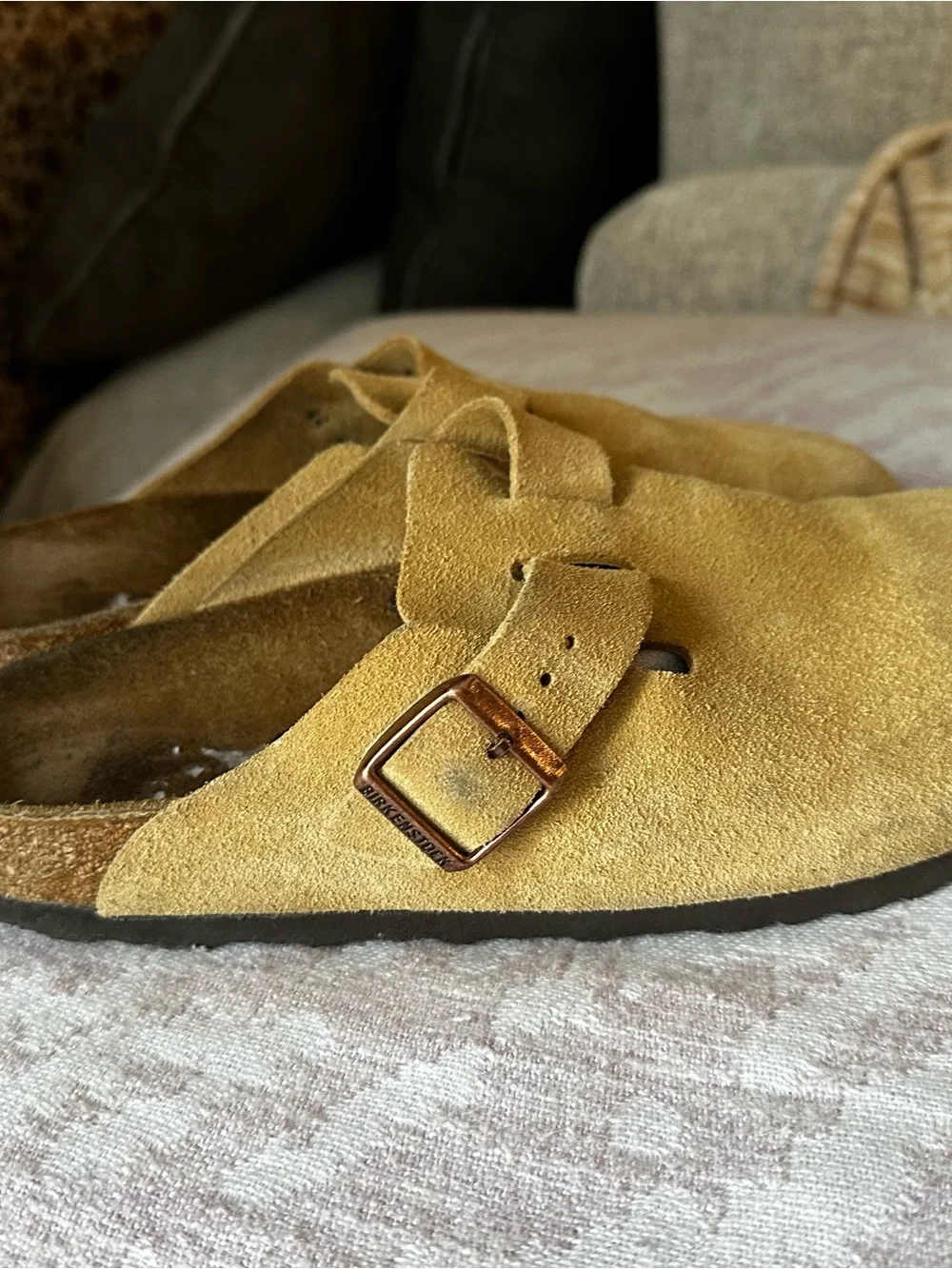 Birkenstock Boston Suede Clog Mules in Tan - Warm Yellow - Picture 2 of 5